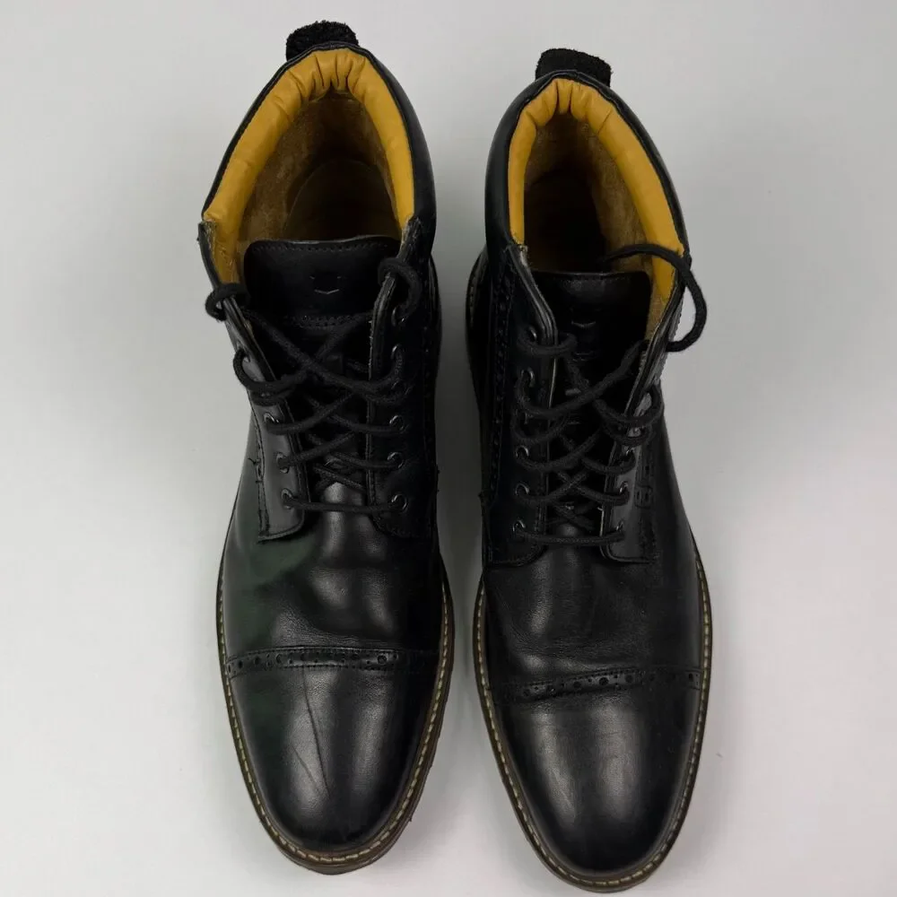 Florsheim Cap Toe Brogue Boots Black Leather Lace Up Size 11.5